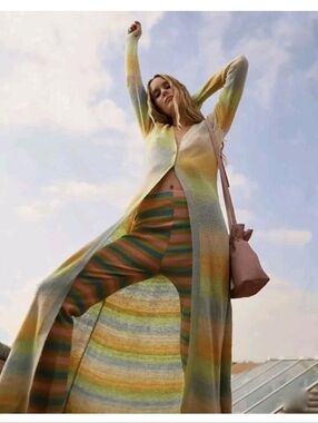 NEW Free People Esme Striped Cardigan Maxi Sweater Pants Set